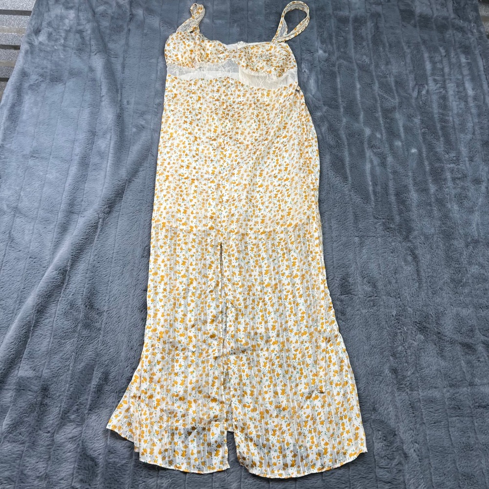 Sage The Label Yellow Floral Lace Trim Maxi Dress LC236149 Small